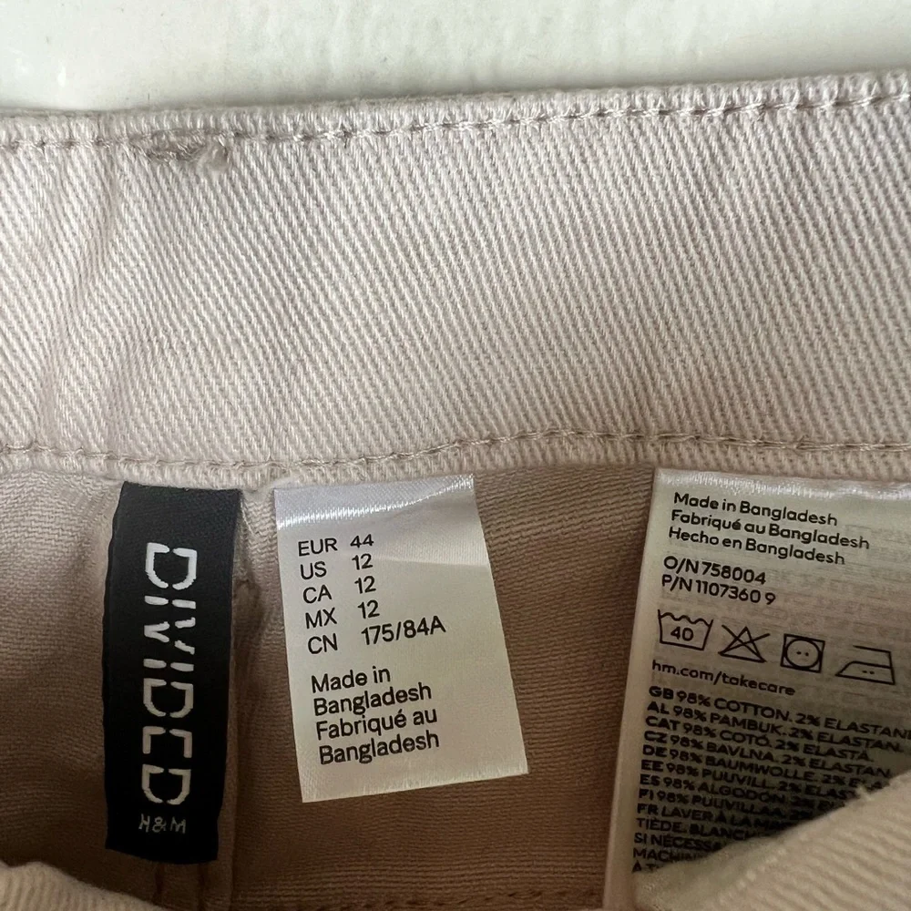 H&M WIDE-LEG TWILL PANTS Light Beige Women’s 12